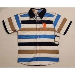 U.S. Polo Assn Boys Size 6 Button Up Shirt Top Multi Plaid SS Large Logo